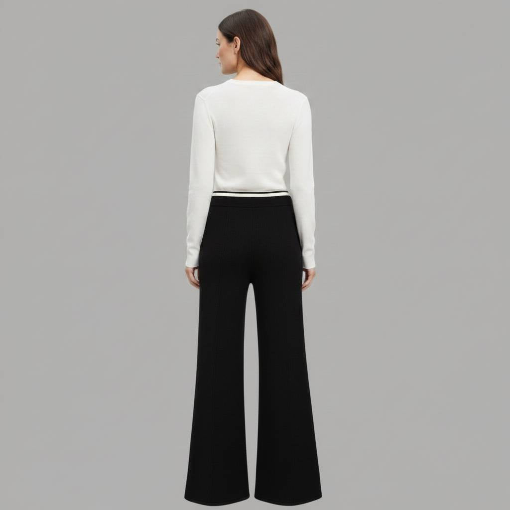 Pantaloni in maglia Liu Jo neri con vita elasticizzata a righe bianche