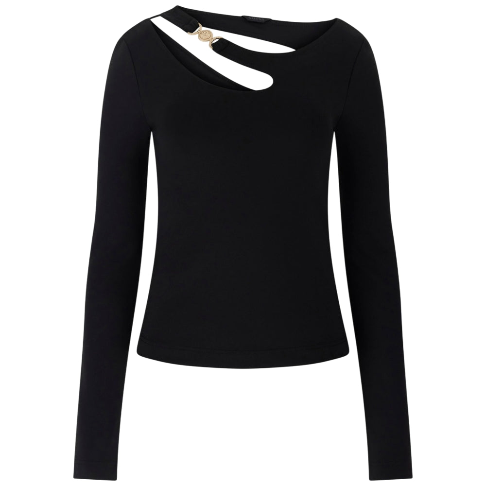 Guess maglia nera top cut out e fibbia ELEANOR W5BP18KC7M2JBLK Guess
