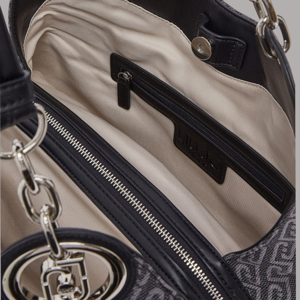 Borsa Liu Jo satchel in tessuto jacquard Faiza AF6024T378A con dettagli in nero e interno in tessuto beige