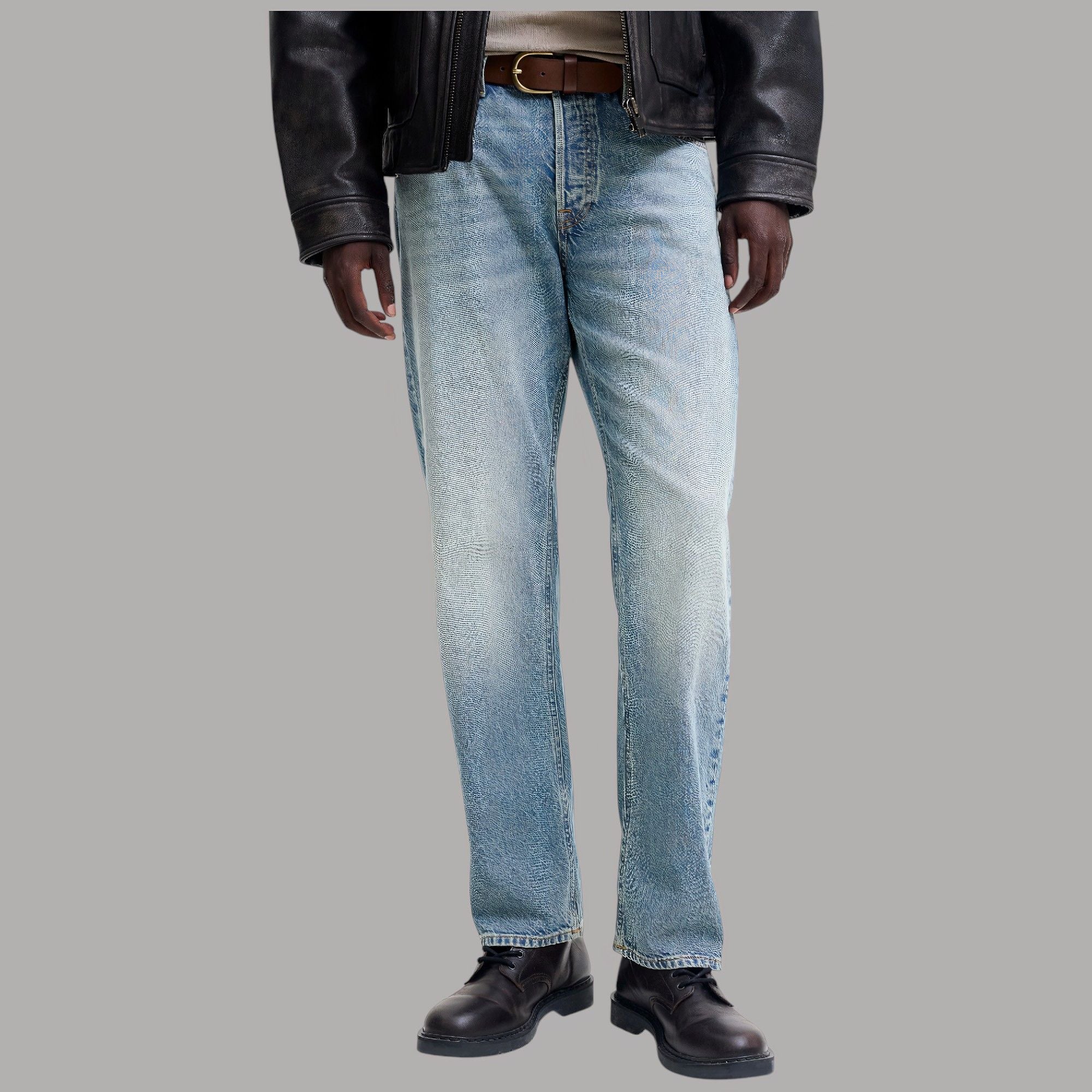 Jeans relaxed fit uomo Jack & Jones Chris SQ blu chiaro con texture effetto blister e cuciture visibili retro