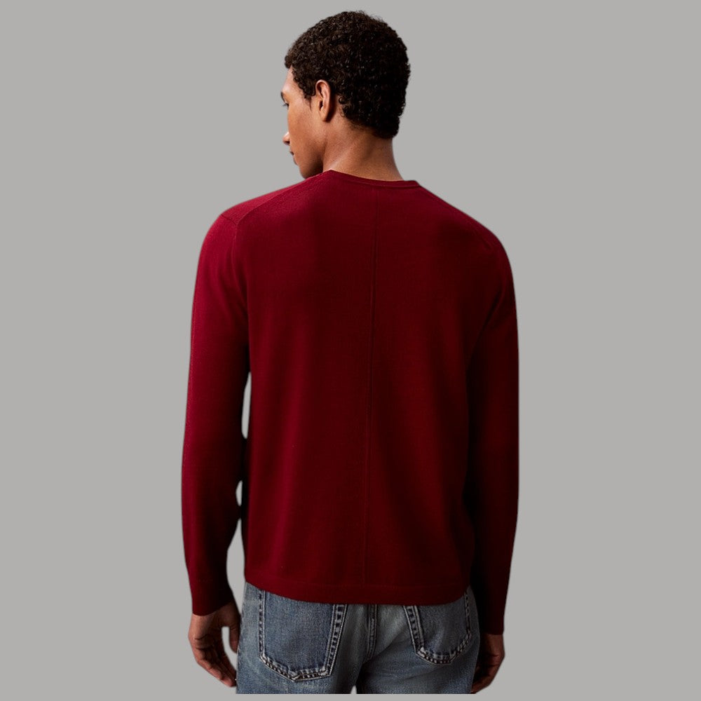 Calvin Klein maglione in lana merino rosso con texture liscia e scollo rotondo
