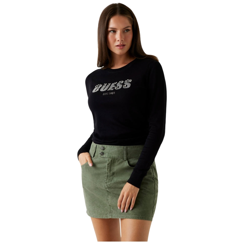 Guess pullover nero logo strass REYNA W5BR40Z2NQ2G1K8 Guess