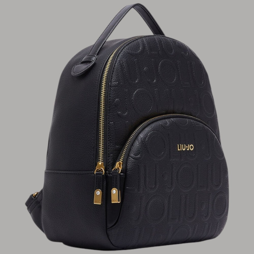 Zaino logo monogram Liu Jo Manhattan AF6209E1139 nero texture con dettagli dorati