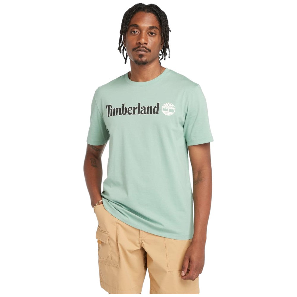 Timberland t-shirt verde acqua logo lineare TB0A5UPQEW0 T-shirt Timberland