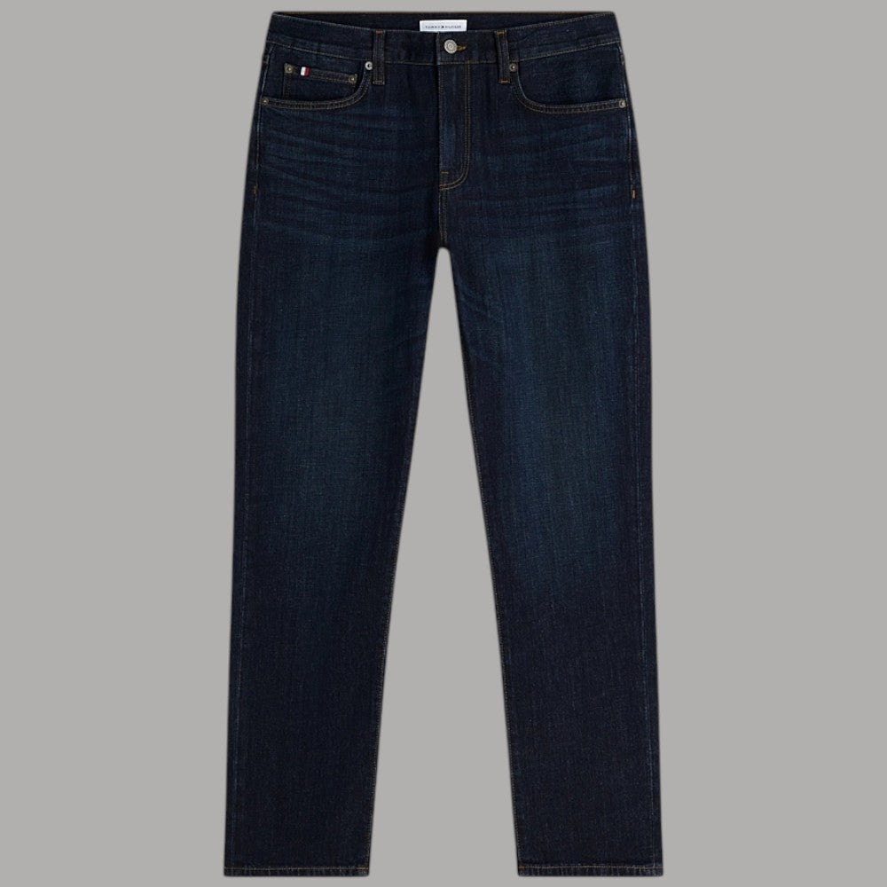 Jeans slim dritti Tommy HilfigerDenton MW0MW43162 blu scuro con cuciture visibili e dettaglio logo sulla tasca anteriore