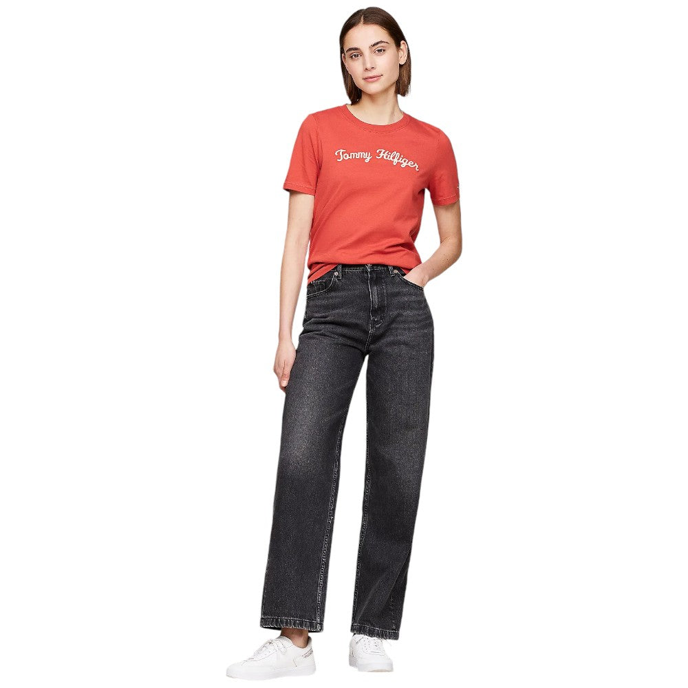 Tommy Hilfiger donna  t-shirt rosso terra WW0WW42589 T-shirt Tommy Hilfiger