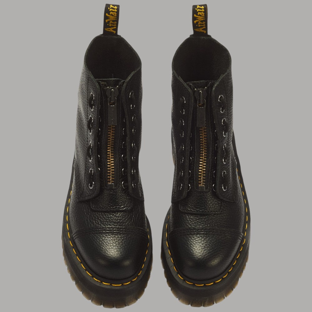 Stivali platform in nappa lavorata Dr Martens Sinclair neri con zip frontale e dettagli gialli