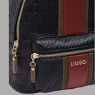 Liu Jo Zaino nero con dettagli in pelle rosso e marrone, logo monogramma, zip dorate