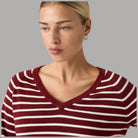 LEVI'S pullover scollo a V, motivo a righe bordeaux e bianco