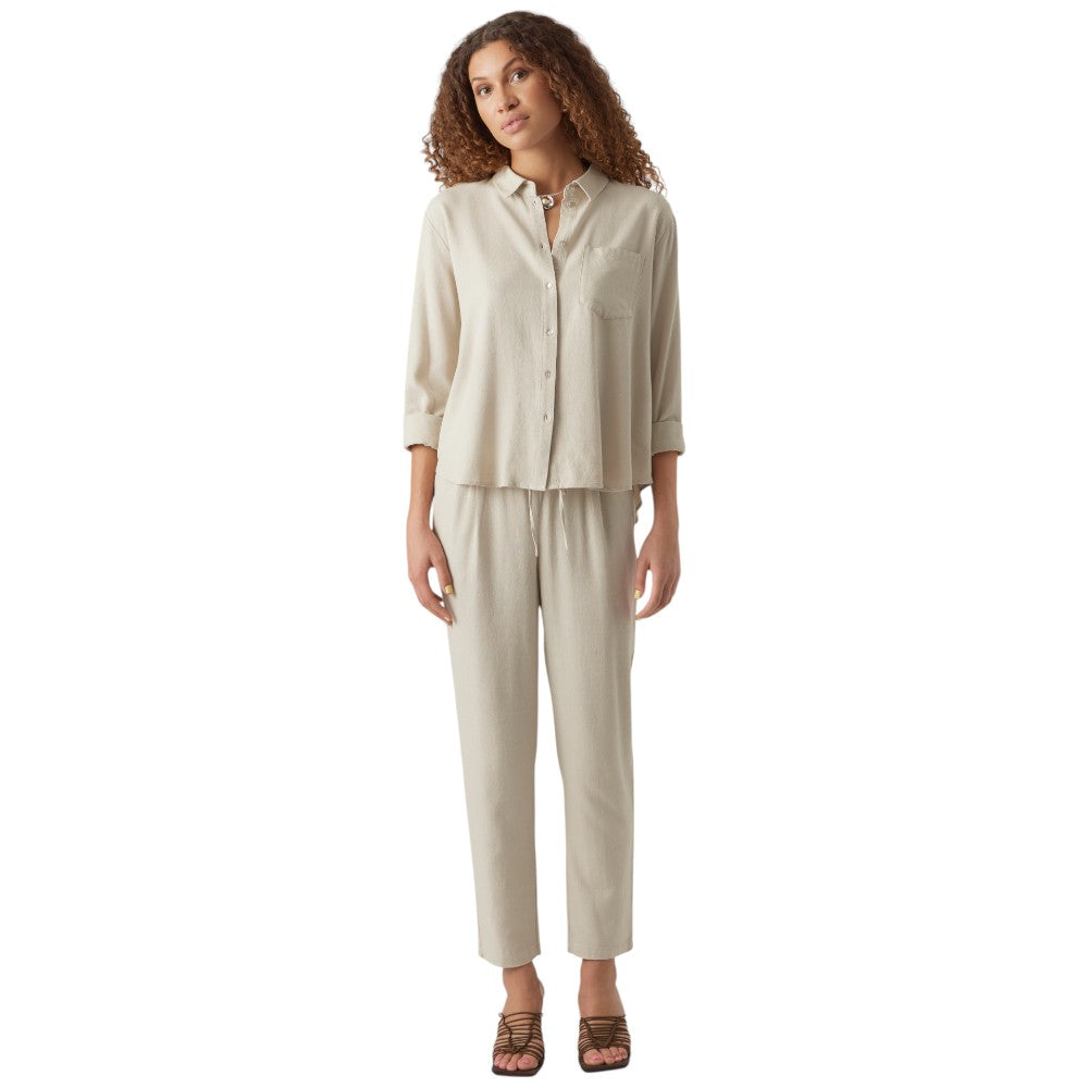 Vero Moda pantaloni in lino beige chiaro Jesmilo 10279691 Pantaloni Vero Moda