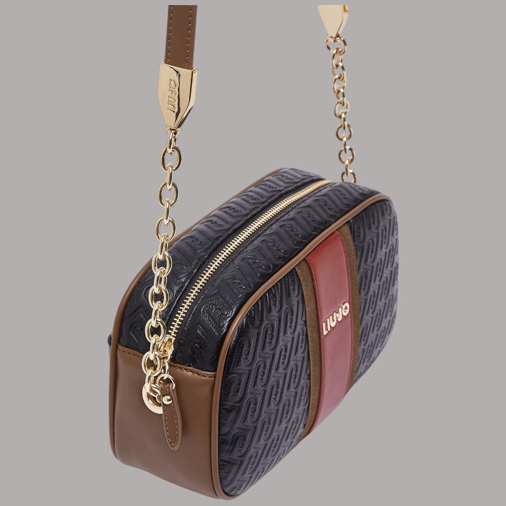 Borsa a tracolla media Liu Jo in pelle scura effetto micro bottalato, catena e zip