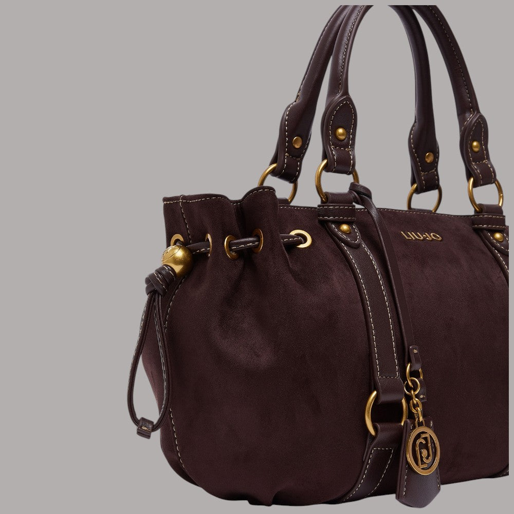 Borsa a mano Liu Jo marrone scuro con coulisse e manici curvi