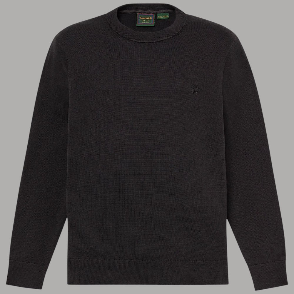 Maglione Timberland nero girocollo, vista frontale con piccolo logo sul petto