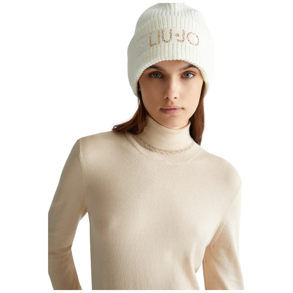 Liu Jo cappello beanie bianco con logo art. 2F4110M0300 Cappelli Liu Jo