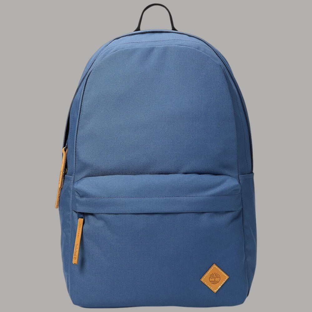 Timberland backpack da 22 litri blu con logo in pelle e tasche frontali