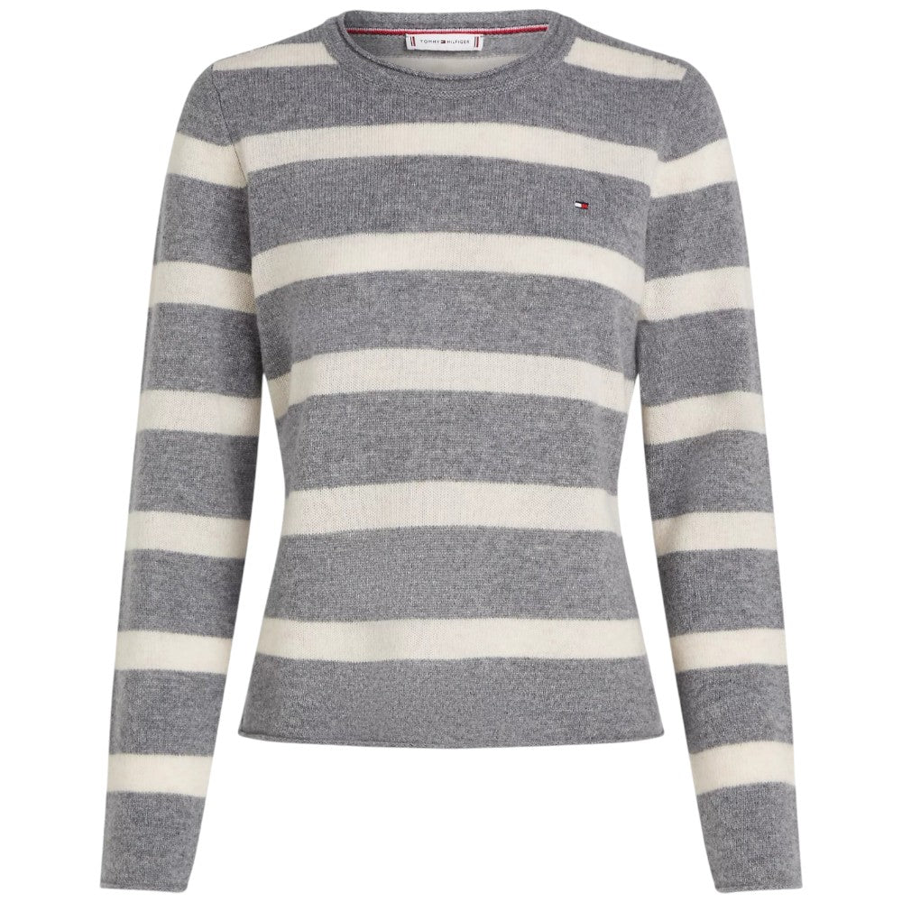 Tommy Hilfiger pullover in lana a righe grigio panna WW0WW44161 Maglieria Tommy Hilfiger