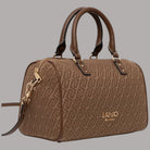 Borsa bauletto piccola marrone chiaro con manici, tracolla e scritta Liu Jo