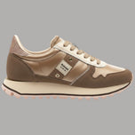 Sneaker da donna suede marrone con dettagli beige metallico, lacci e suola dentata
