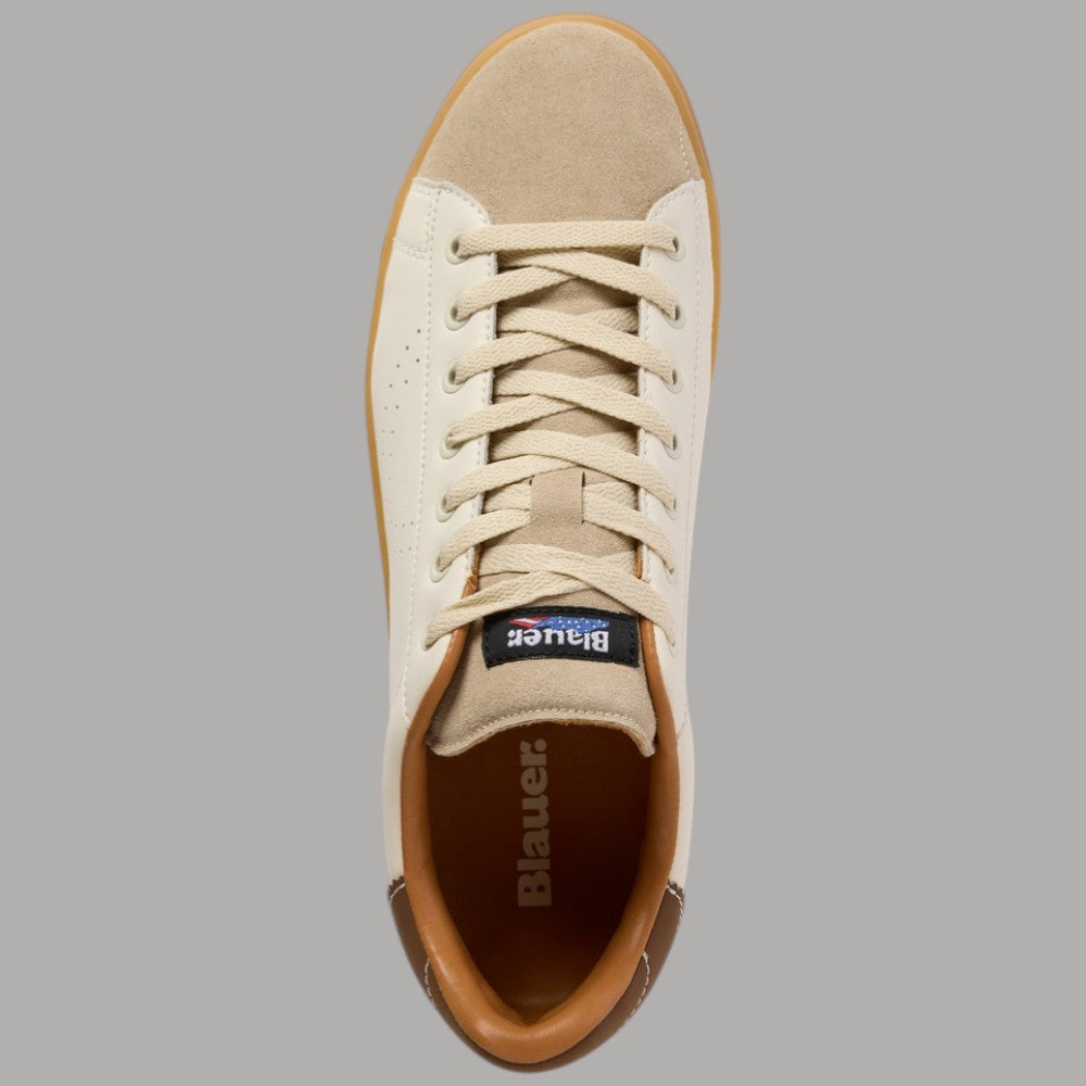 BLAUER Sneakers Uomo in Pelle e Suede Bianche con Suola Ambra - Prodotti di Classe