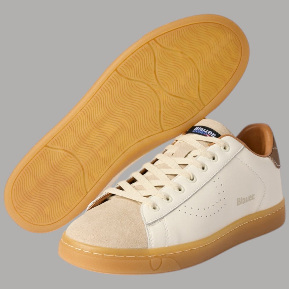 BLAUER Sneakers Uomo in Pelle e Suede Bianche con Suola Ambra - Prodotti di Classe