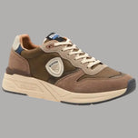 Sneakers BLAUER taupe laterale con inserti in camoscio e logo