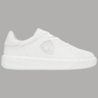 Sneakers basse in pelle bianca con logo a scudo e lacci