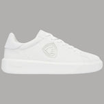 Sneakers basse in pelle bianca con logo a scudo e lacci