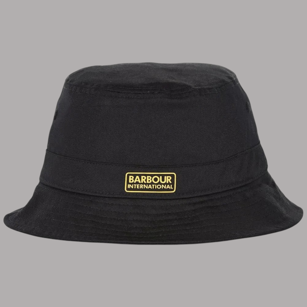Cappello nero a secchiello Barbour International con etichetta frontale