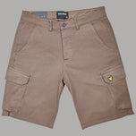 Bermuda cargo cotone beige, tasche laterali con patta, logo gamba