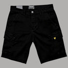 Bermuda cargo cotone nero, tasche laterali con patta, logo gamba
