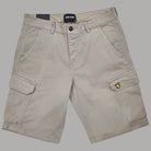 Bermuda cargo cotone grigio chiaro, tasche laterali a patta, logo gamba