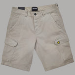 Bermuda cargo cotone grigio chiaro, tasche laterali a patta, logo gamba