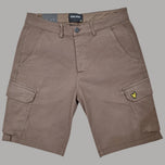 Bermuda cargo cotone beige, chiusura con bottone, tasche laterali a patta