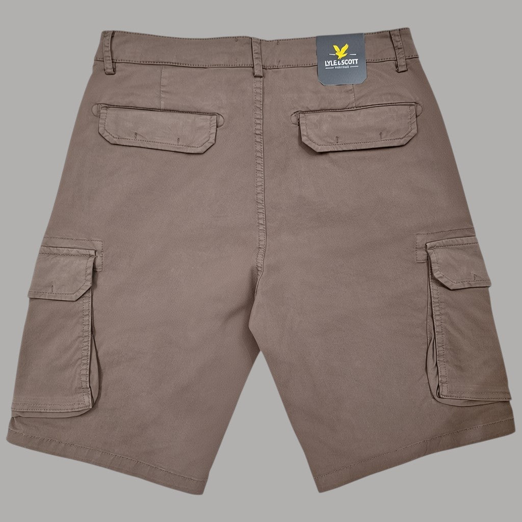 Bermuda cargo cotone fango, tasche cargo frontali e laterali con patta