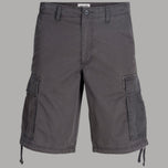 Pantaloncini cargo in cotone grigio antracite con tasche laterali e lacci