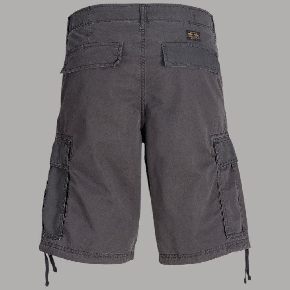 Pantaloncini cargo in cotone grigio antracite con tasche applicate e chiusura frontale