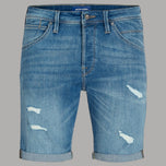 Bermuda in denim blu Jack & Jones con effetto vintage e strappi sulle ginocchia