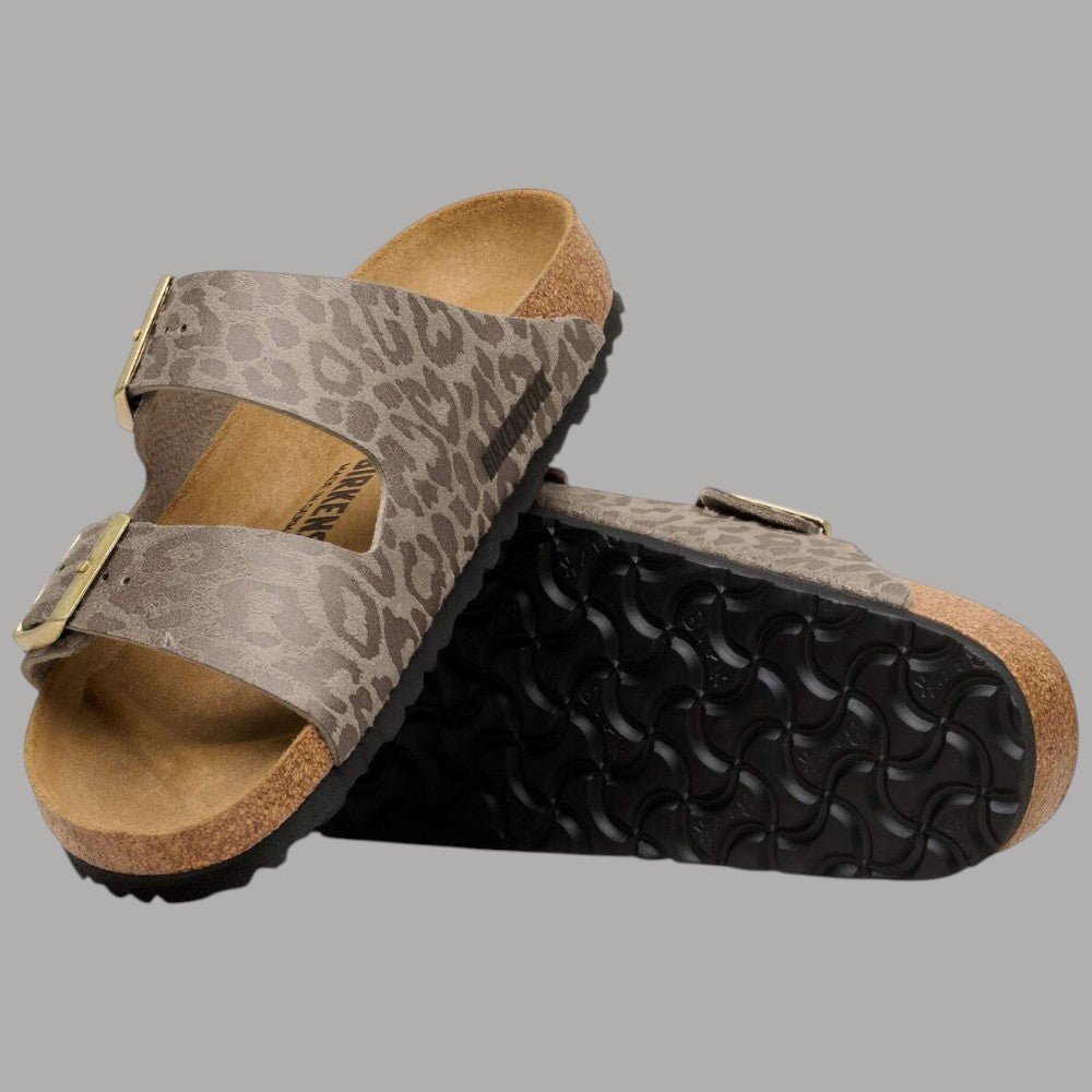 Sandali Birkenstock Arizona grigi leopardati: suola con battistrada nero