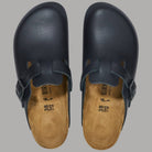 Birkenstock sandali chiusi in pelle neri, vista interna in sughero e fodera beige