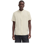 Camicia da uomo crema in lino con maniche corte e bottoni, colletto