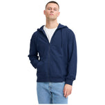 Felpa blu con cappuccio e zip frontale, tasche a marsupio