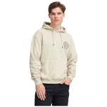 Felpa beige con cappuccio e coulisse, tasca a marsupio, logo tondo sul petto