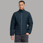 Giacca trapuntata blu con zip frontale e collo alto