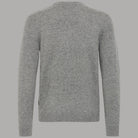 Maglione grigio melange vista posteriore con maniche lunghe.