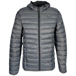 Piumino con cappuccio grigio Romsey, zip frontale e logo sul petto
