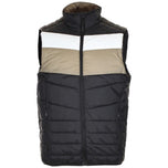 Gilet piumino smanicato nero e beige con zip e inserti a contrasto