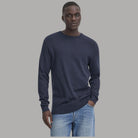 Pullover blu da uomo con scollo rotondo e maniche lunghe, maglia lavorata