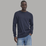 Pullover blu da uomo con scollo rotondo e maniche lunghe, maglia lavorata