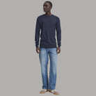 Pullover blu da uomo con girocollo e maniche lunghe, lavorazione a maglia