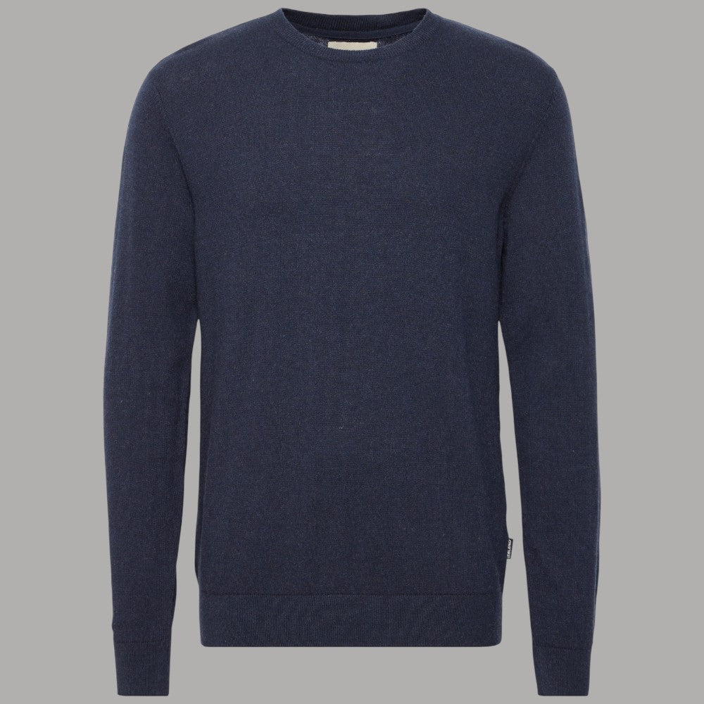 Pullover blu da uomo con girocollo e maniche lunghe, maglia lavorata
